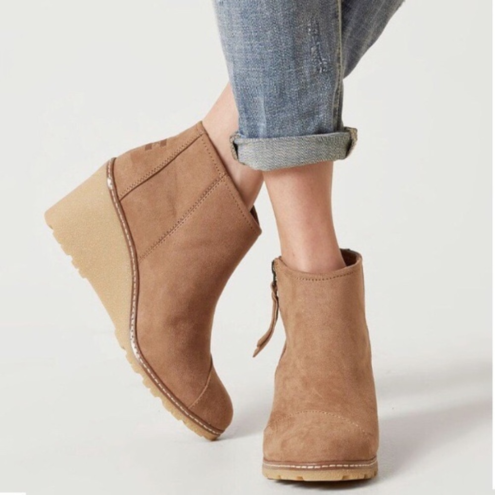 TOMS Suede Wedge Booties